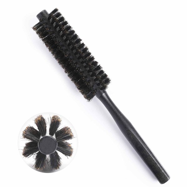 Small Round Hair Brush, 1.3 Inch Portable Mini Natural Soft Boar Bristle Hairbrush Travel Circle Brush with Wooden Handle for Women's Thin Short Fine Hair, Adding Hair Volume, Beard Brush for Men