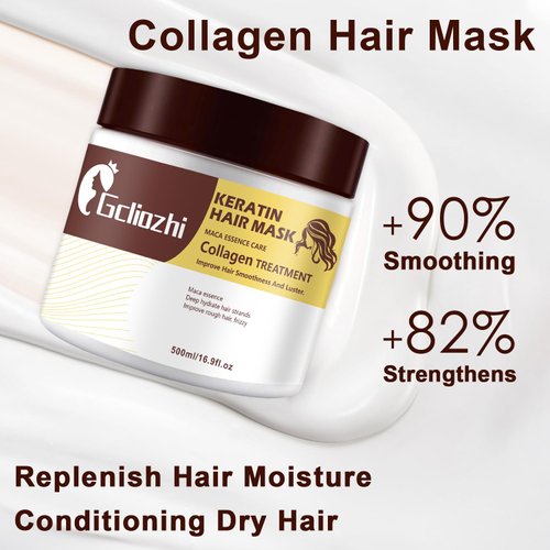 Collagen Hair treatment for Damaged Hair - 500ml Hair Collagen Mask Keratin Protein & Coconut Oil Deep Repair Conditioning Argan Oil Treatment for Curly or Straight Thin Fine Hair (500ml)