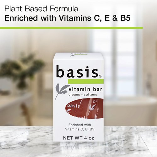 Basis Vitamin Bar Soap - Cleans and Softens with Vitamin C, E, and B5 – Use for Body Wash or Hand Soap – Pack of 6 Bars