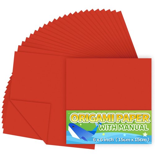 Praisebank Red Origami Paper, 220pcs 6x6 inch, Double Sided Color, Origami Paper Kit for Crafts, Origami Kit.