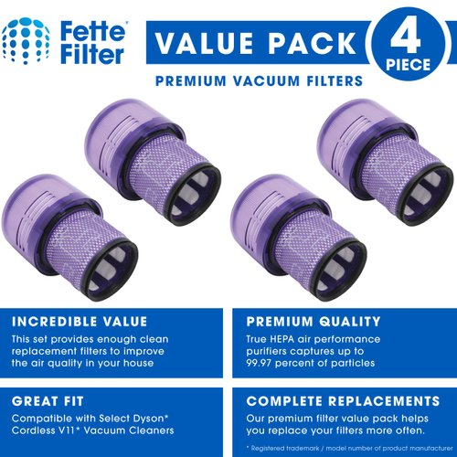 Fette Filter - 4 Pack Vacuum Filters Replacement Parts Compatible with Dyson V11 Torque Drive V11 Animal V11 Complete V11 Extra V15 Detect V15s Detect Submarine Vacuums Part # 970013-02, 97001302