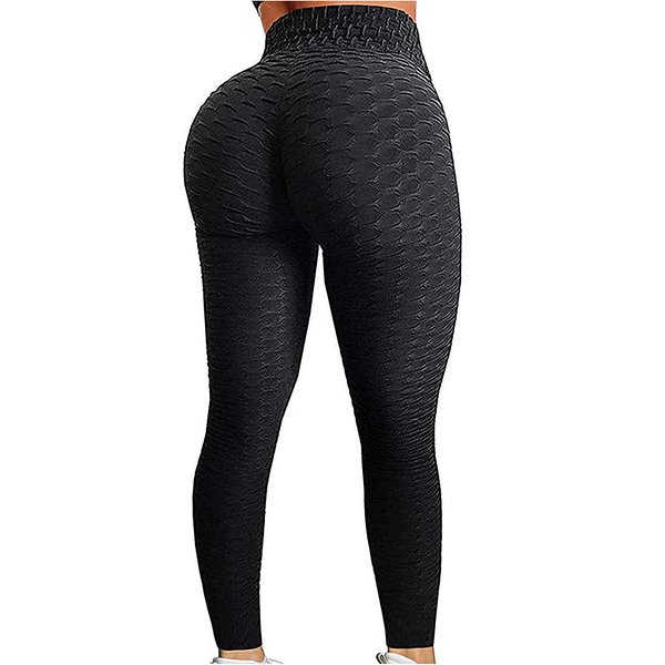 FITTOO Women's High Waist Yoga Pants Tummy Control Scrunched Booty Leggings Workout Running Butt Lift Textured Tights Peach Butt Black(XL)
