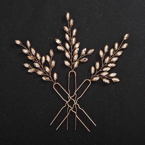 Teyglen Crystal Bride Wedding Hair Pins Rhinestone Wedding Hair Piece Bridal Crystal Hair Pins Clips Hair Accessories Handmade Rhinestone Hair Pins for Women Girls (Champagne)