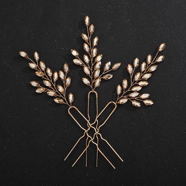 Teyglen Crystal Bride Wedding Hair Pins Rhinestone Wedding Hair Piece Bridal Crystal Hair Pins Clips Hair Accessories Handmade Rhinestone Hair Pins for Women Girls (Champagne)