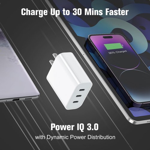 USB C Charger, Amoner 35W 3-Port iPhone Fast Charger Block, iPhone Cube Adapter with PD 3.0 Power Delivery Compatible with iPhone 16/16 Pro/15/14/13/12/11/SE/XS, Galaxy, Pixel 4/3 and More