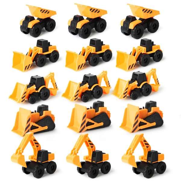 Boley 15-Pack Mini Construction Vehicle Set - Toy Trucks for Toddlers - Durable Construction Toy Vehicles for Boys and Girls - Perfect for Imaginative Play and Learning