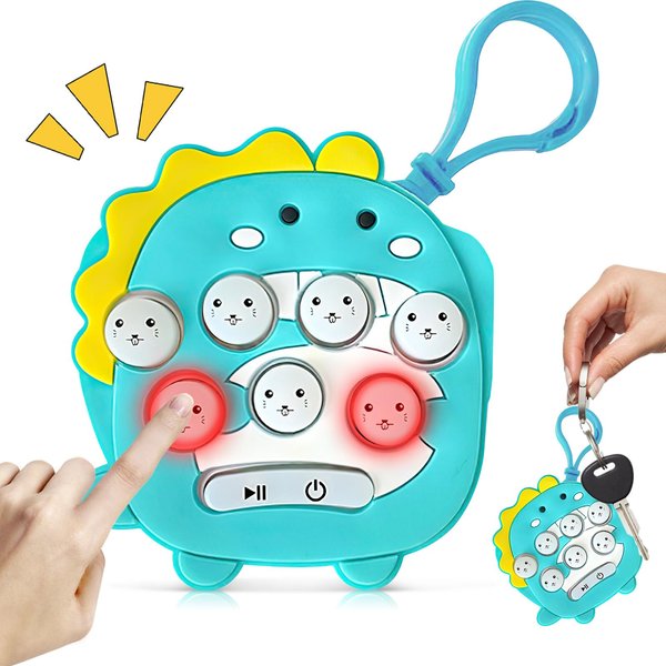 Cartoon Whack a Mole Game Toy, Keychain Fidget Fast Push Game Console, Adult Fidget Toys, Handheld Game for Kids Light Up Fidget Toy, Stuffed Holiday Party Favors（Green）