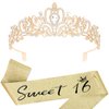 YARIEW Sweet 16 Birthday Decorations for Girls, Gold Sweet 16 Sash and Tiara, Birthday Crown and Sash, 16th Birthday Gifts for Girls, Sweet Sixteen Gifts for Girls