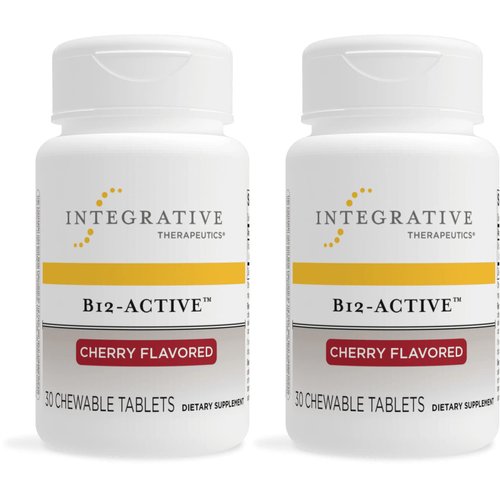 Integrative Therapeutics B-12 Active, Vitamin B12, Supports Nerve Function*, Cherry Flavored, 30 Chewable Tablets - 2 Pack
