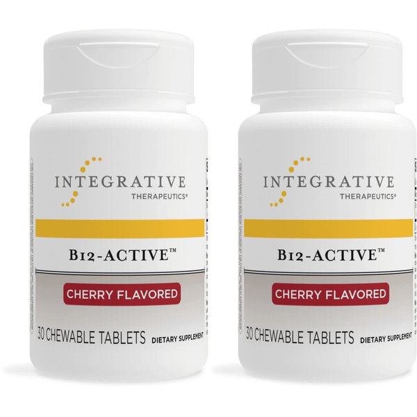 Integrative Therapeutics B-12 Active, Vitamin B12, Supports Nerve Function*, Cherry Flavored, 30 Chewable Tablets - 2 Pack