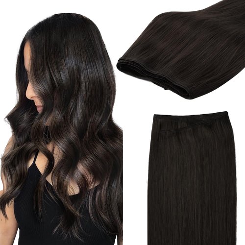 GOO GOO Sew in Hair Extensions Real Human Hair, Weft Hair Extensions Human Hair, 2 Dark Brown 20 Inch-105g, Weft Bundles Straight Silky Remy Hair