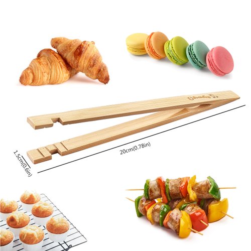 2PCS Reusable Toaster Tongs, OHOLA 8 inch Bamboo Cooking Tong, Multipurpose Wooden Tongs for Toaster, Fruits, Bread, Pickles, Cheese, Bacon, and Muffins (Stylish Pattern)