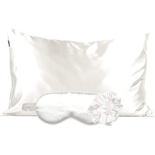 6pcs 22mm Pure Mulberry Silk Pillowcases Set ,Queen-White ,2 Envelope Closure Pillowcase -1 Eye mask - 3 Scrunchies ,Grade 6A, Ivory
