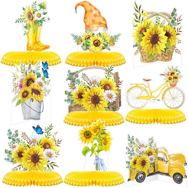 9 Pieces Sunflower Centerpieces for Tables Sunflower Party Decorations Sunflower Honeycombs Centerpieces Sunshine Sun Flower Theme Baby Shower Decorations Classroom Wedding Birthday Party Supplies