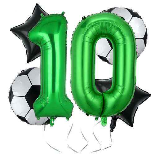 Soccer Balloons 10th Birthday Decorations for Boys, Soccer Birthday Party Supplies World Cup Soccer Sports Theme Party Decorations Supplies Favors Anniversary Decor 32inch Foil Green 10 Balloon