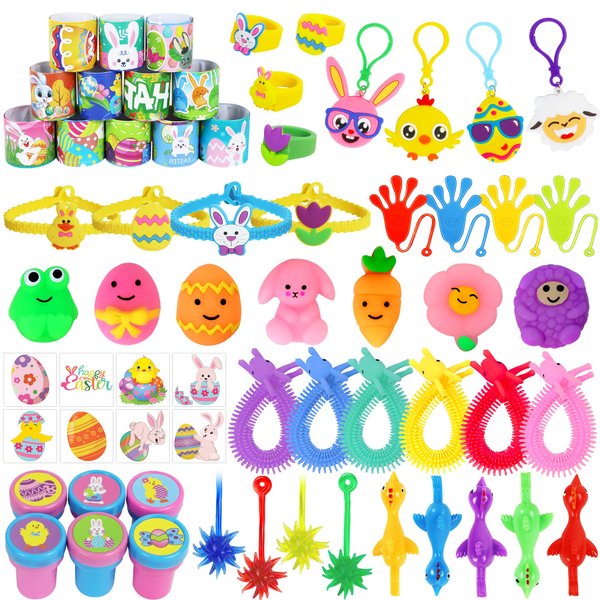 96 Pcs Easter Egg Fillers, Easter Party Favors Bunny Squishy Fidget Bulk Toys, Goodie Bag Stuffers Gifts Classroom Prizes Easter Basket Stuffers Toys for Kids Ages 4 5 6 7 8 Boys Girls Teens