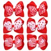 Whaline 6Pcs Red White Uniform Hair Bow Clips Red Plaid Stripe Dot Hair Barrettes Grosgrain Ribbon Alligator Clips for School Hair Accessories Xmas Party, 3 Styles