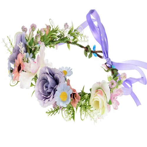 June Bloomy Flower Girl Wedding Headpiece Bridal Flower Crown Spring Wreath BOHO Garland Halo(Lavender)
