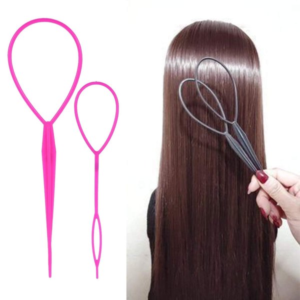 1Set(2pcs) Plastic Magic Hair Braid Ponytail Maker Clip Tool Simple Diy Hair Style Accessories Styling (Pink)