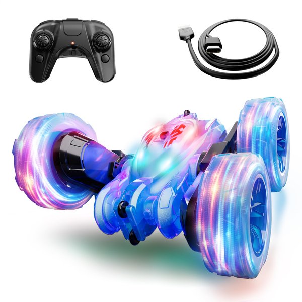 Remote Control Car,RC Cars Fun Light,40Min Playtime, 360 Flips Rotating RC Stunt Cars,2.4Ghz All Terrain Toys for Kids 4-7,8-12 Years Old,Xmas Birthdays Gifts Toy Car for Boys Girls (Blue)