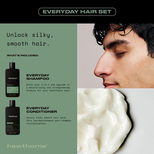 Hawthorne Men's Everyday Shampoo and Conditioner Set. For Stronger, Healthier Hair with Pure Avocado Oil and Coconut Oil. Mint and Eucalyptus Scent. Sulfate Free, Paraben Free. 8 fl. oz each.