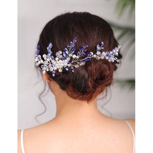 Denifery Bridal Hair Comb Blue Vintage Crystal Rhinestone Vintage Hair Comb Wedding Party Hair Accessories for Women and Girls