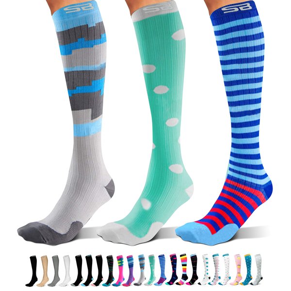 SB SOX 3-Pair Compression Socks (15-20mmHg) for Men & Women – Best Socks for All Day Wear! (L/XL, 07 – Multi-color)