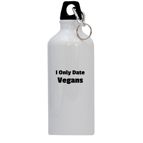 Knick Knack Gifts I Only Date Vegans - 20oz Stainless Steel Water Bottle with Carabiner, White