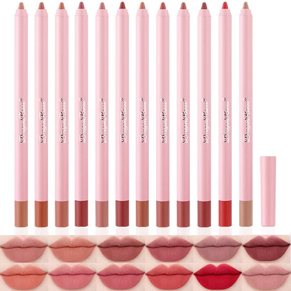 YIBABY Matte Lip Liner Pencil Set,12 Colors Natural Nude to Dark Waterproof Long Lasting No Fade Soft Pencils Lipstick Makeup Gift Set for Daily Travel Party Work (A)