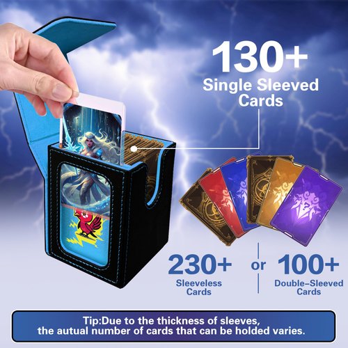 PROMAXIBINDER MTG Deck Box BTB for Commander Display, Fits 100 Double Sleeved Cards, 2 Dividers & 1 Toploader, Strong Magnet Leather Trading Card Storage Box for Magic the Gathering, TCG, CCG, Navy
