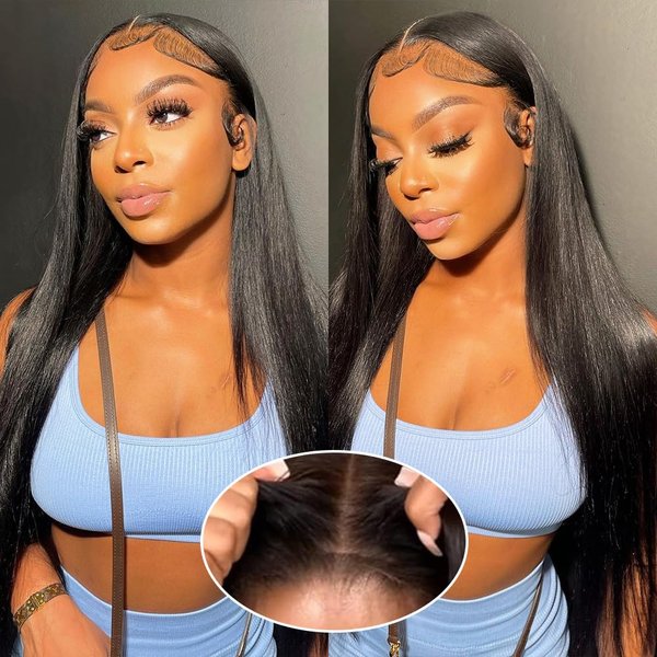 KFgood Wear and Go Glueless Wigs Human Hair Pre Plucked Pre Cut HD Lace 6x4 Straight Lace Front Wigs Human Hair Glueless Lace Front Wigs 180% Density 3 Seconds to Wear for Beginners 24 Inch