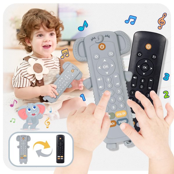 KIRALUMI Baby Toys - Baby Remote Control Toy with Elephant Silicone Cover - Educational Musical Baby Toddler Toys with Realistic Play, Lights, and Sounds - Boy Birthday Gift for 1 2 Year Old