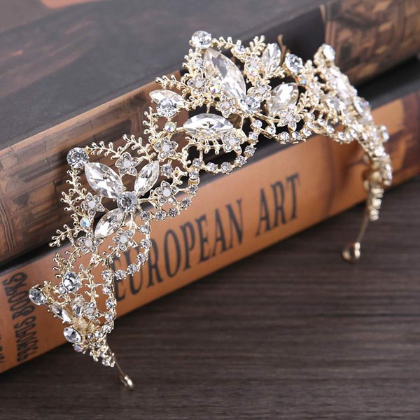 Haomye Baroque Wedding Crowns Queen Crystal Crown Butterfly Flower Tiaras Hair Jewelry Bridal Hair Accessories for Women and Girls (Glitter)