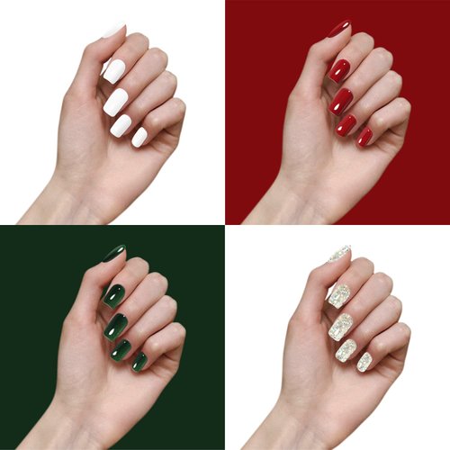 Vishine Soak Off UV LED Christmas Collection Glitter Gel Nail Polish Color Set Of 4 Colors X 8ml Red White Green Sparkle Silver Nail Art Kit Set