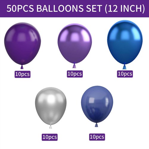 50PCS Blue Purple and Silver Balloons,12 inch Blue Purple and Silver Balloon Arch Kit Party Decorations,Suitable for Birthday Party Space Theme Decorations Baby Shower Supplies