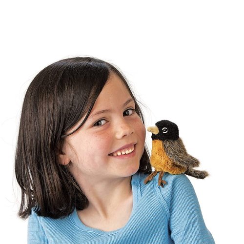 Folkmanis Mini Robin Finger Puppet Brown, Reddish Orange, Black, 8"