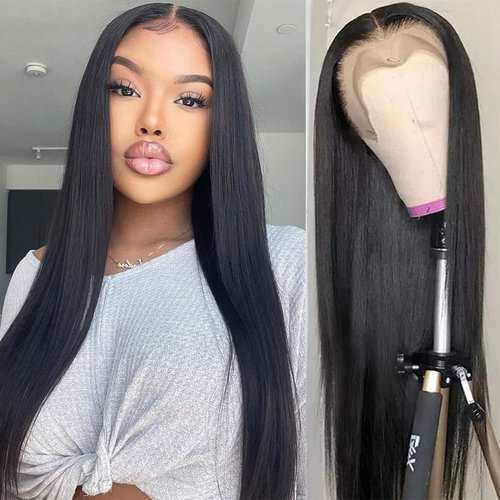 UNANCY Straight Lace Front Wigs Human Hair Pre Plucked Hairline Glueless 180% Density 13×4 HD Transparent Wigs for Women Human Hair with Baby Hair Natural Color (18 inch)…