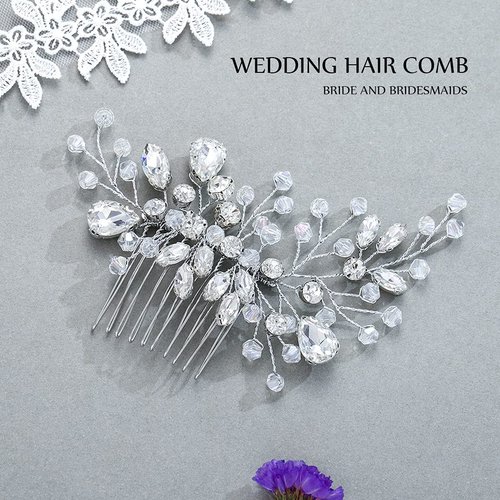 Jakawin Bride Crystal Wedding Hair Comb Rhinestone Hair Piece Silver Headpiece Bridal Hair Accessories for Women HC120