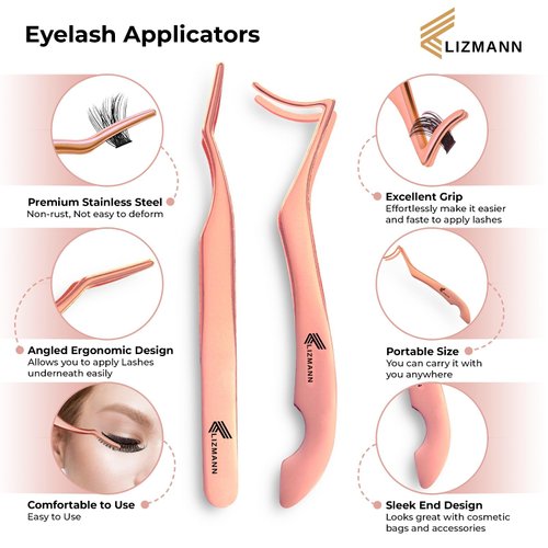 LIZMANN Eyelash Applicator Tool 2 PCS Lash Tweezers for Mistake-Proof Artificial lashes Placement self-adhesive eyelashes DIY lash Extension Wisp Applicator for lash extension kit – lash Clusters