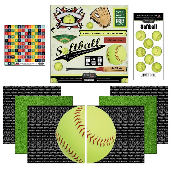 Scrapbook Customs Go Big Softball Themed Paper and Stickers Scrapbook Kit, 12 inch by 12 inch