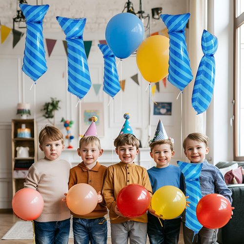 Blue Necktie Balloon Father's Day Balloon Neck Tie Balloon For Baby Shower Wedding Halloween Graduation, 6 Pack Cute Necktie Foil Balloons Happy Father Day Decorations Dad Birthday Party Supplies