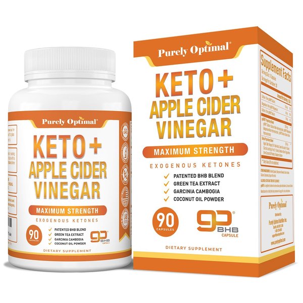 Purely Optimal Keto BHB + Apple Cider Vinegar Capsules with The Mother - Keto Diet Support, BHB Exogenous Ketones for Ketosis, Energy & Focus - Keto ACV Supplement for Women & Men - 90 Capsules