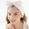 YISSION 2PCS Spa Headband with Bow No Slip Head Band for Face Wash Makeup Skincare Facial Headband Elastic Hair Band Microfiber Headbands for Women Girls (White Pink)