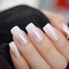EchiQ Pearl Shine Glossy Fake Nails Shimmer White Square French Nail Ombre Faux Ongles Gradient Medium Fingernails with Gluetabs