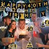40th Glitter Black Gold Birthday Banner Party Decorations, Happy 40th Birthday Decorations Hanging Swirls Banner Honeycomb Centerpieces for Men Women Happy 40 Years Old Bday Party