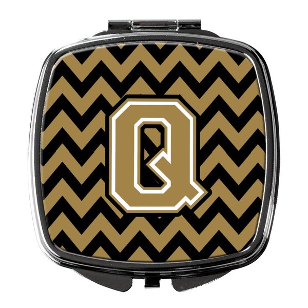 Caroline's Treasures CJ1050-QSCM Letter Q Chevron Black and Gold Compact Mirror Decorative Travel Makeup Mirror for Women Girls Gifts Pocket Makeup Mirror Folding Handheld