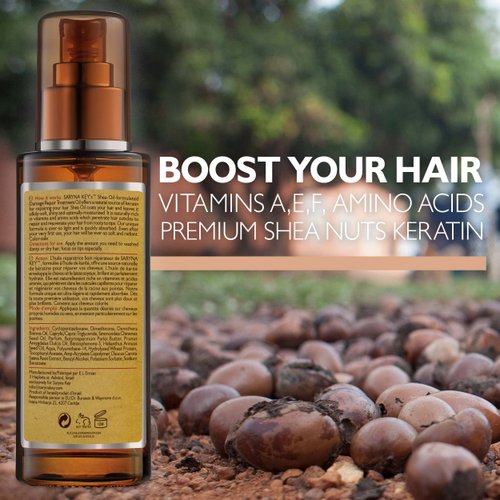 Saryna Key Hair Oil for Damage Repair - Pure African Shea Butter with Keratin & Vitamin E for Hair Treatment - Frizz Control & Split End Repair Hair Serum - Moisturizes, Shines, Softens (105ml/3.55oz)