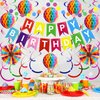 PatiCool Happy Birthday Party Decorations Pack with Rainbow Happy Birthday Banner, Honeycomb Balls, Circle Dot Garland, Paper Fans and Hanging Swirls Streamers