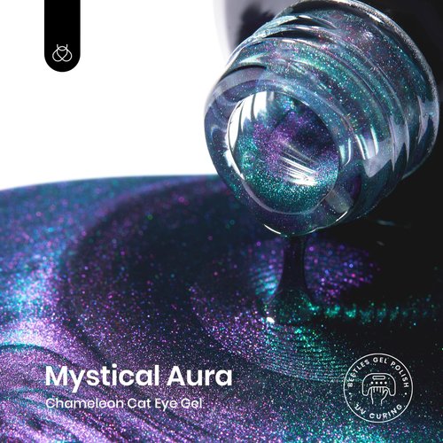 Beetles Cat Eye Gel Nail Polish, 1 PCS 15ml 0.5Oz Glitter Sparkle Holographic Gel Polish with Magnet Translucent Mystical Aura Gel Soak Off LED Nail Lamp Nail Art Manicure Salon DIY Home