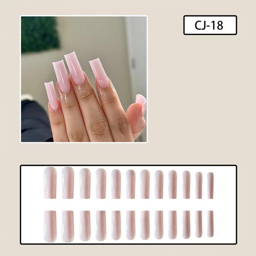 Light Pink Press on Nails Square Long Fake Nails Glossy Solid Color False Nails Full Cover Stick on Nails Acrylic Artificial Nails Glue on Nails for Women Nail Art Decorations 24Pcs